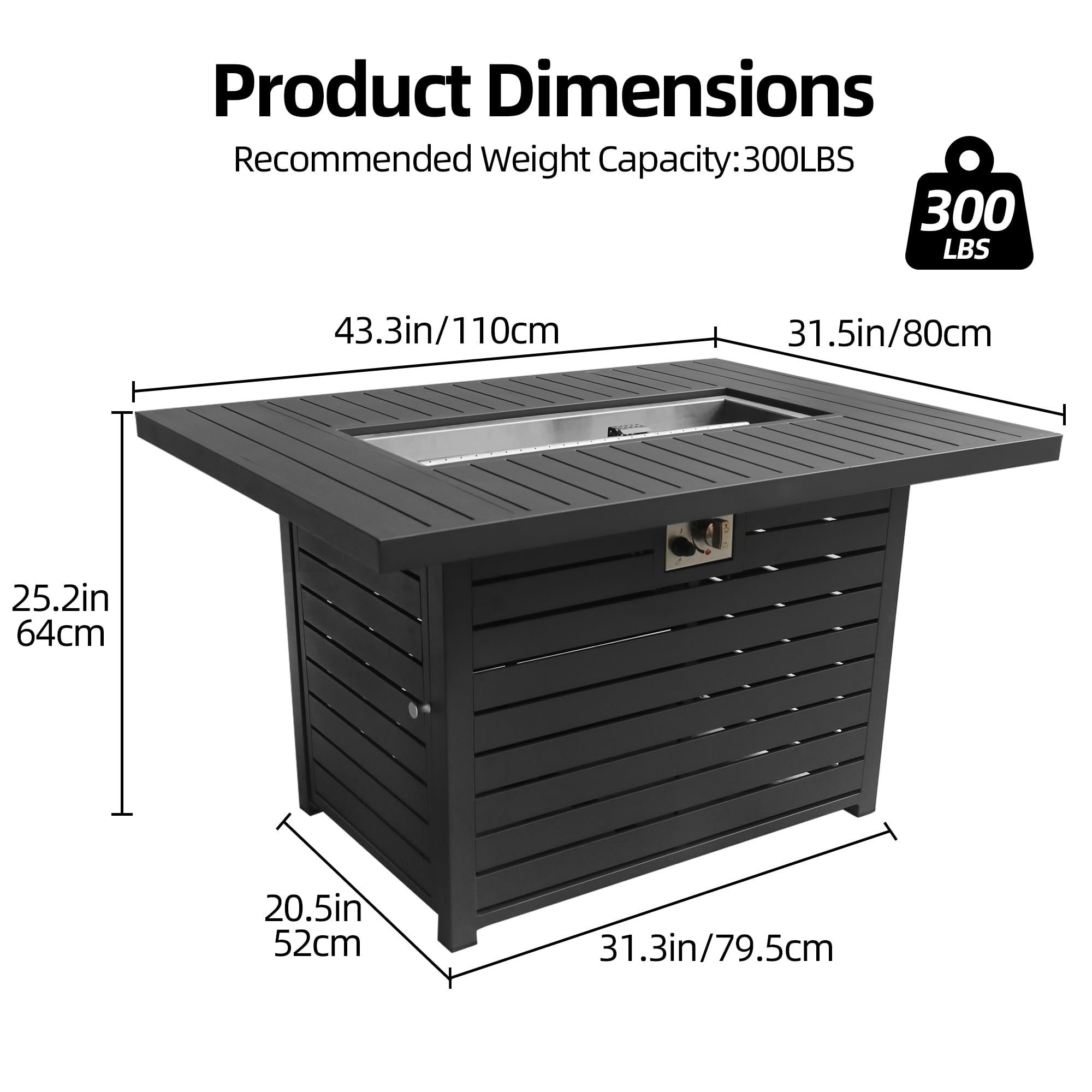 43.3" Propane Fire Pit Table with Lid & Wind Guard