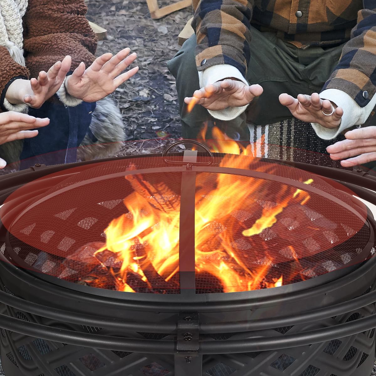 Panovue 36 Inch Outdoor Fire Pit with 2 Loops Spark Screen Black