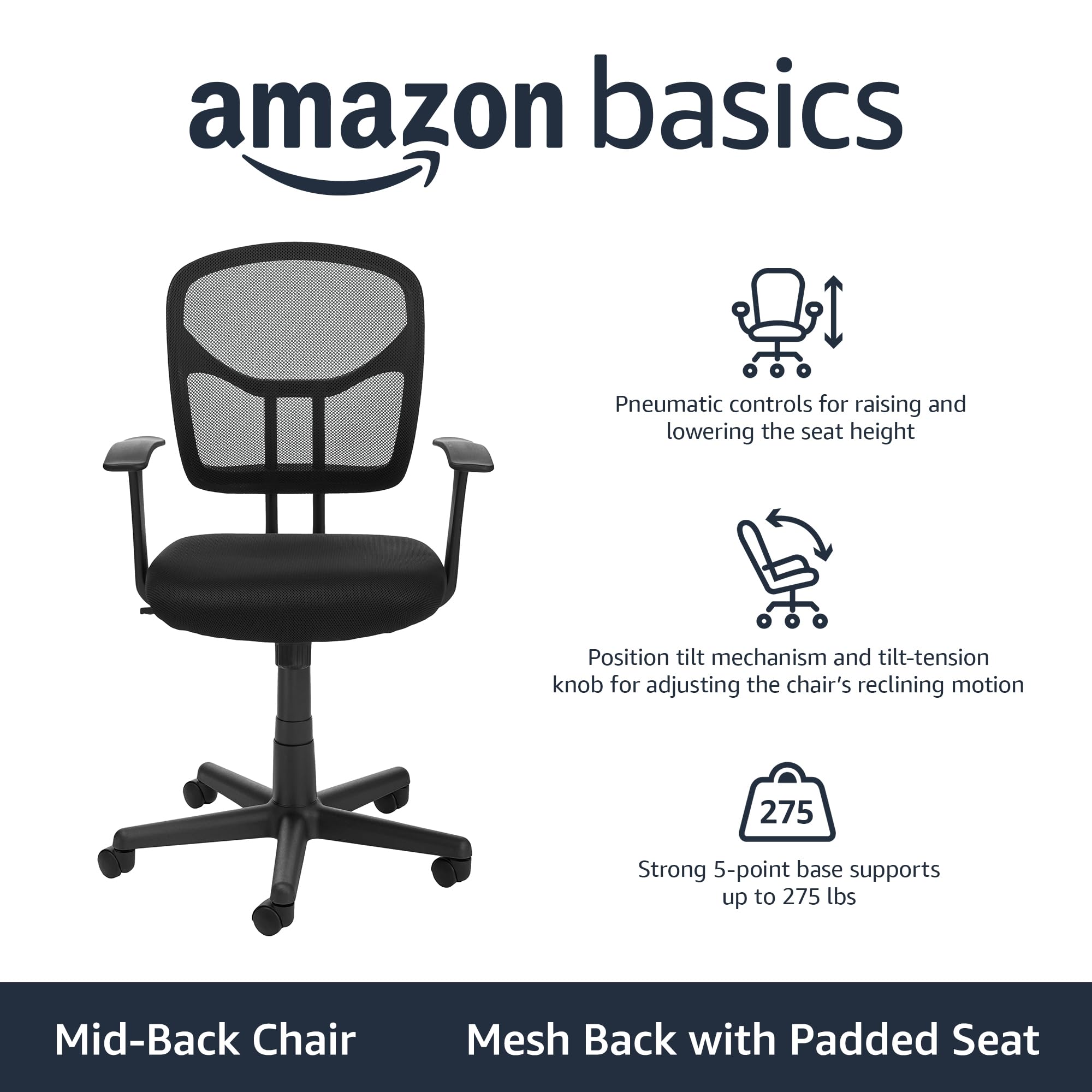 Mid-Back Mesh Office Chair with Armrests