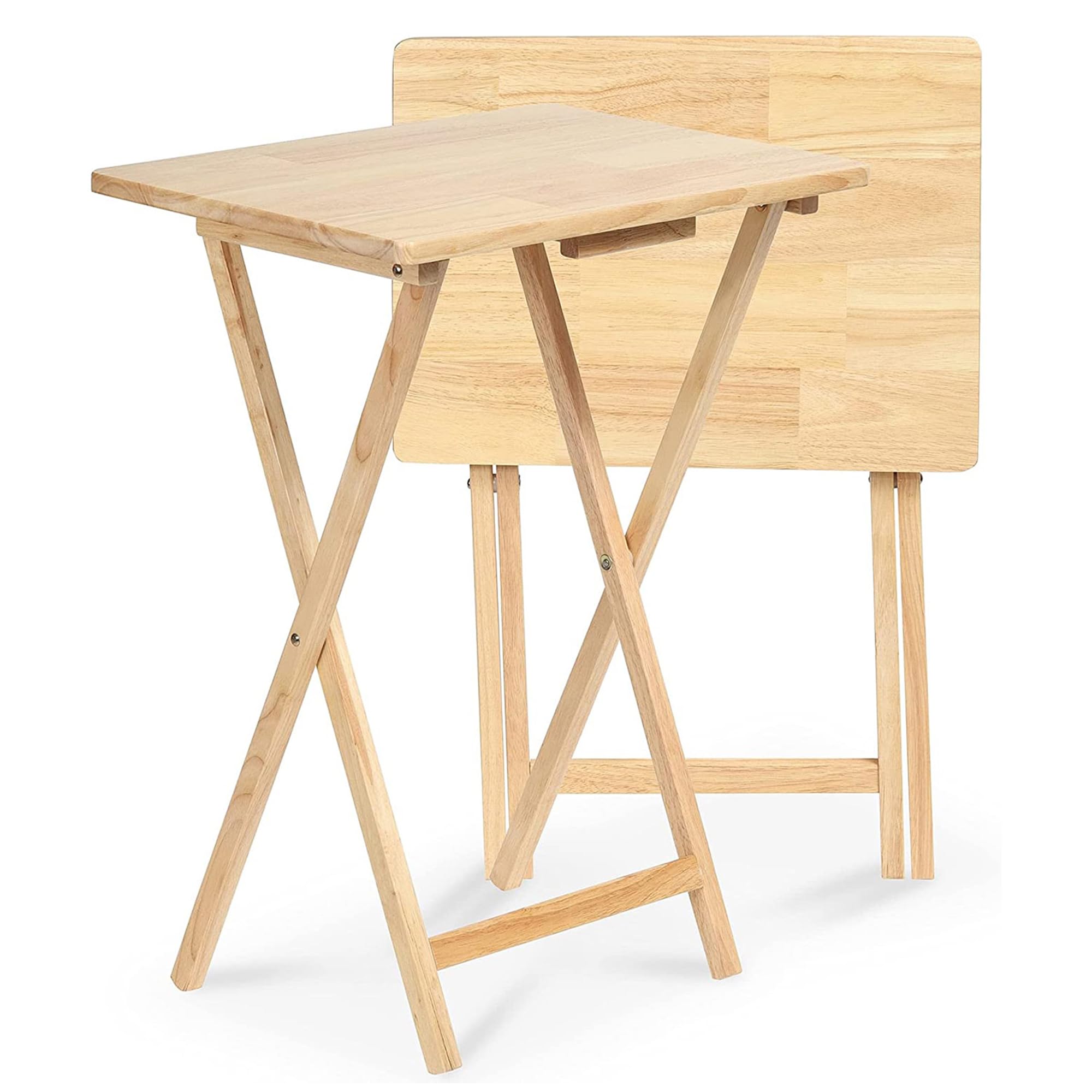 Folding TV Tray Tables Set of 7 with Storage Rack
