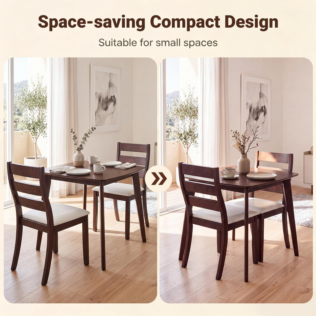 GIANTEX Small Dining Table Set for 2, Wood Square Kitchen Table and 2 Dinner Chairs with Upholstered Seat & Curved Backrest, Space-Saving Dinette Set for Small Space, Living Room, Dining Room