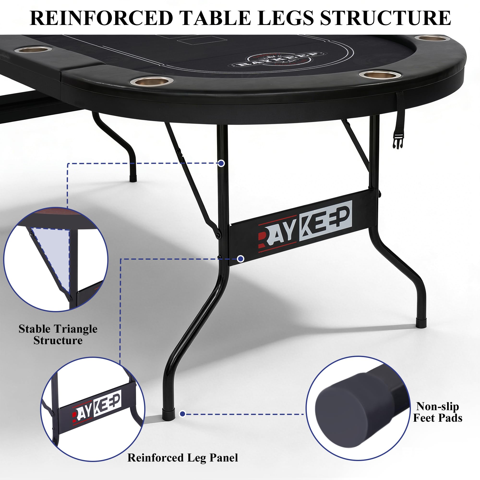 10-Player Folding Poker Table with Cup Holders & Padded Rails