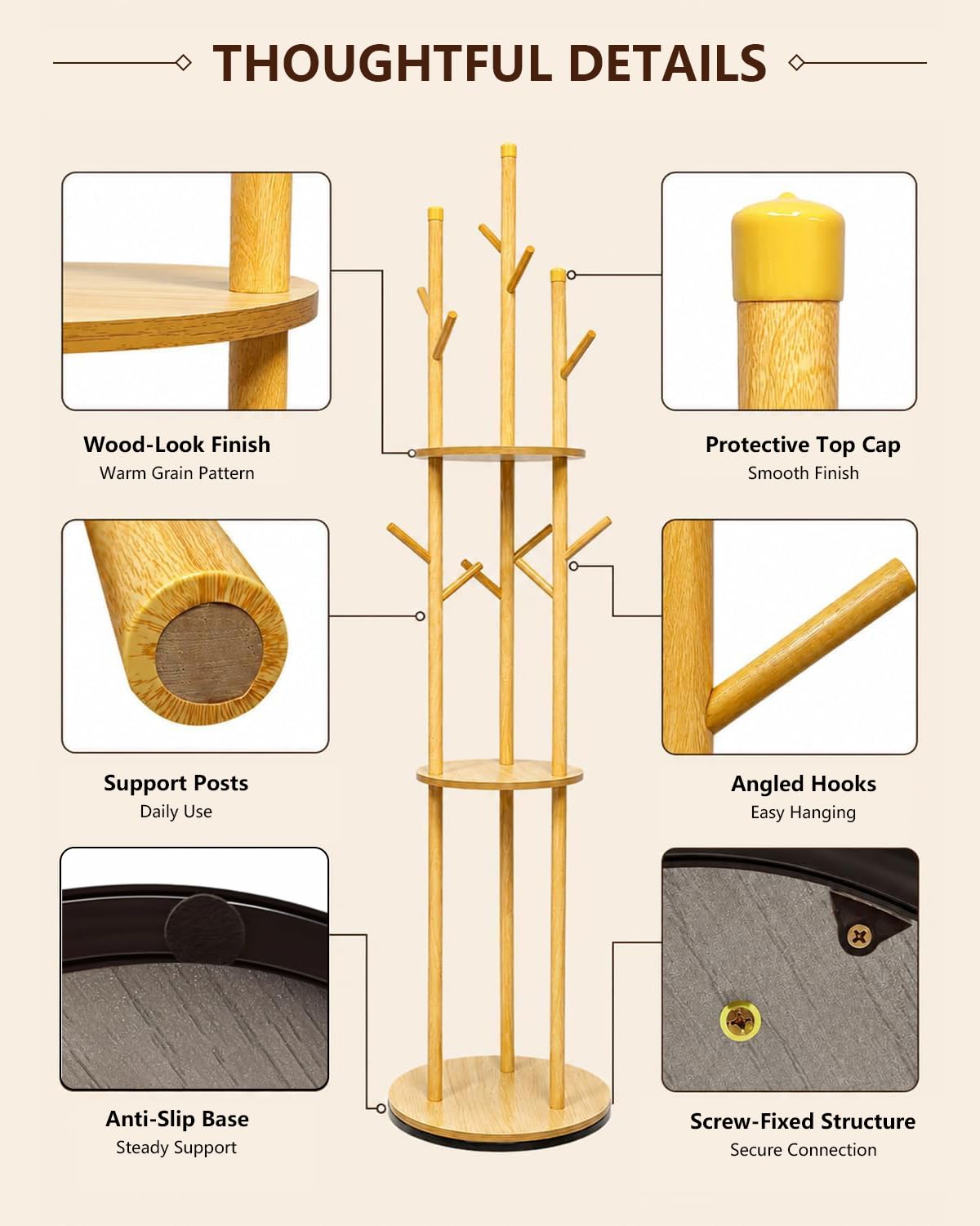 Rotating Coat Rack with Shelves