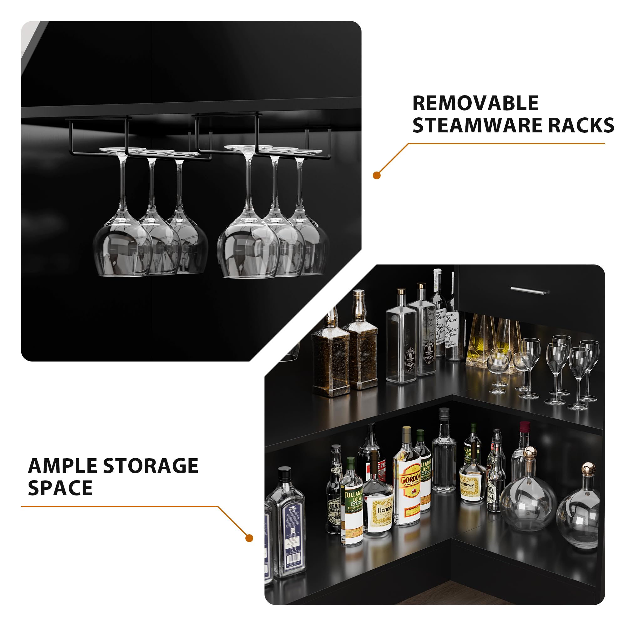 L-Shaped Corner Bar Cabinet with Power Outlet