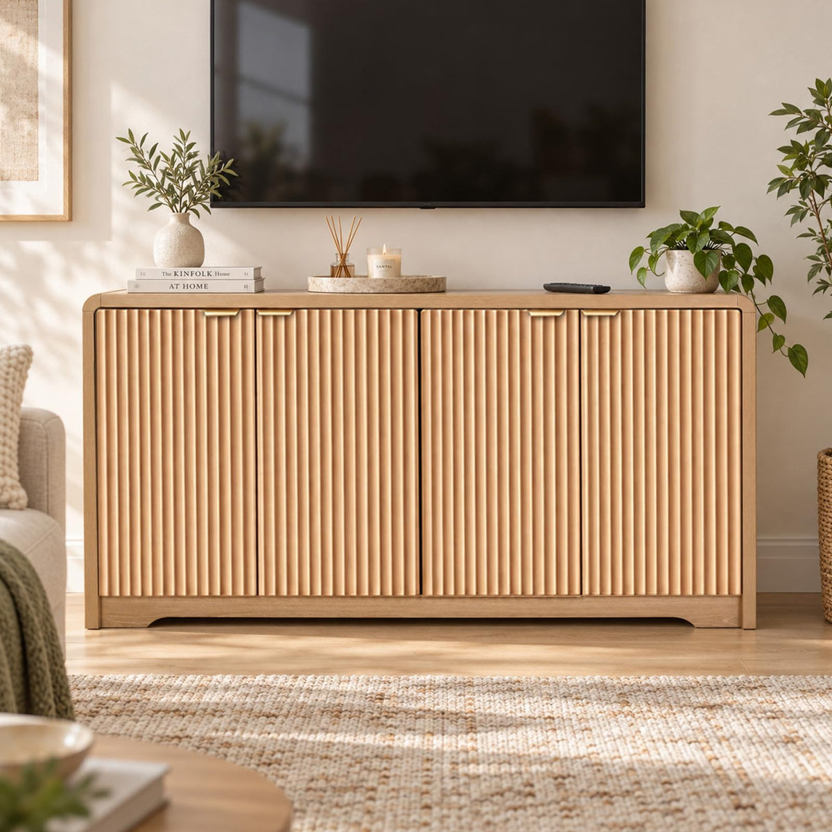 59" Fluted Sideboard Buffet Cabinet with Storage