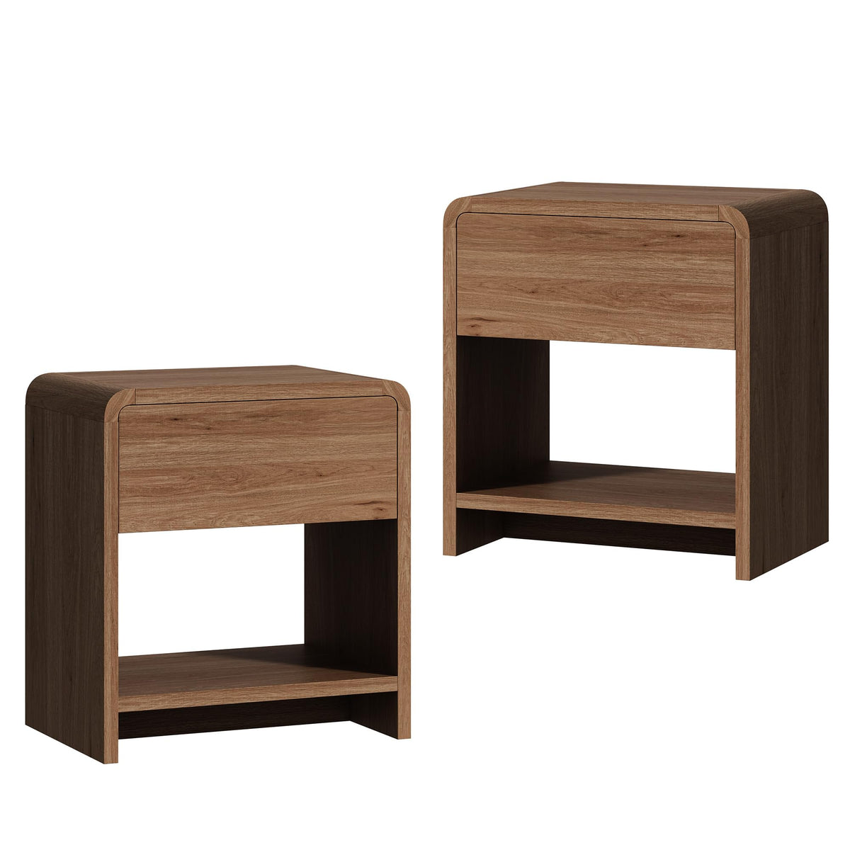 AMERLIFE Nightstands Set of 2 with Storage Drawer & Shelves, Walnut