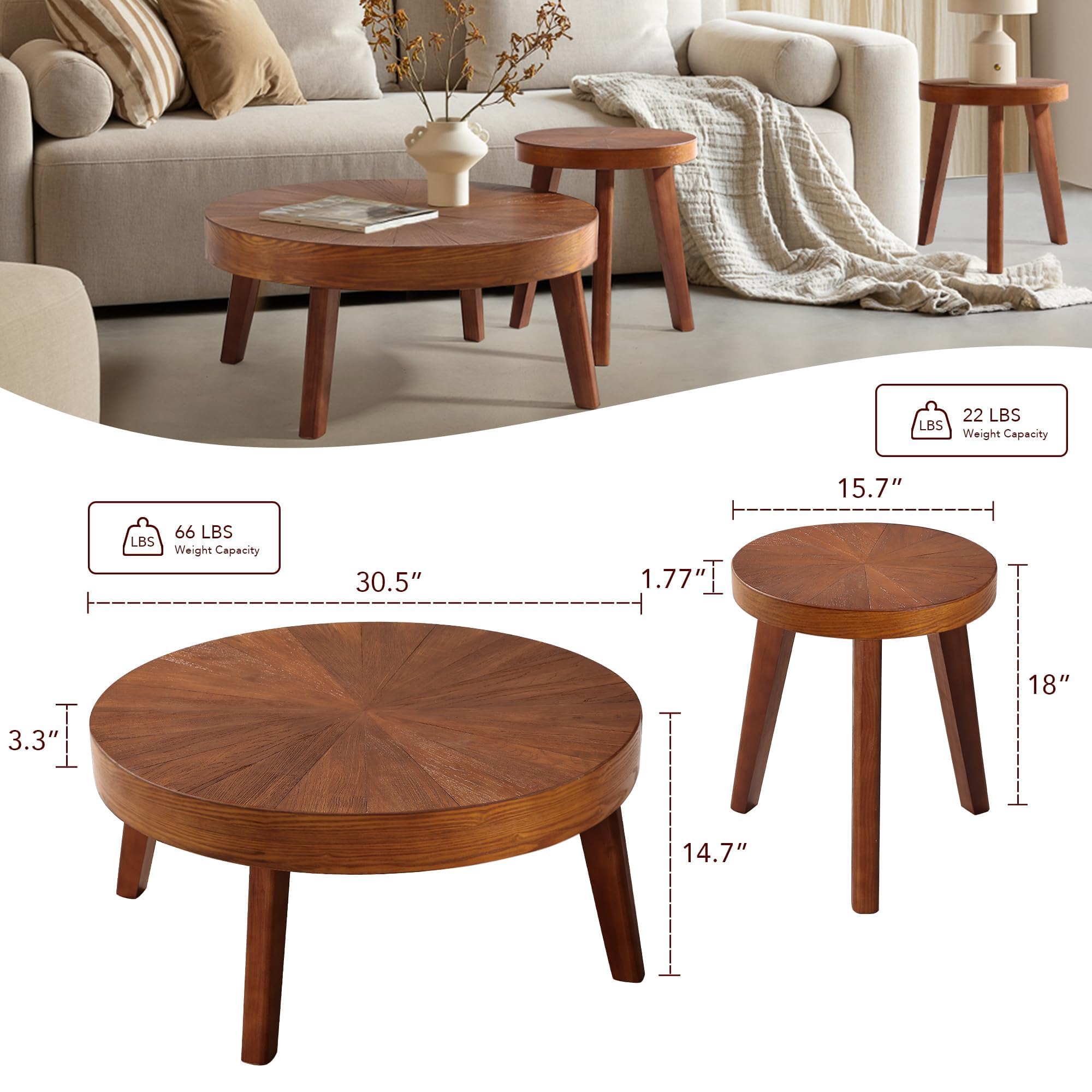 Farmhouse Round Coffee Table Set of 3