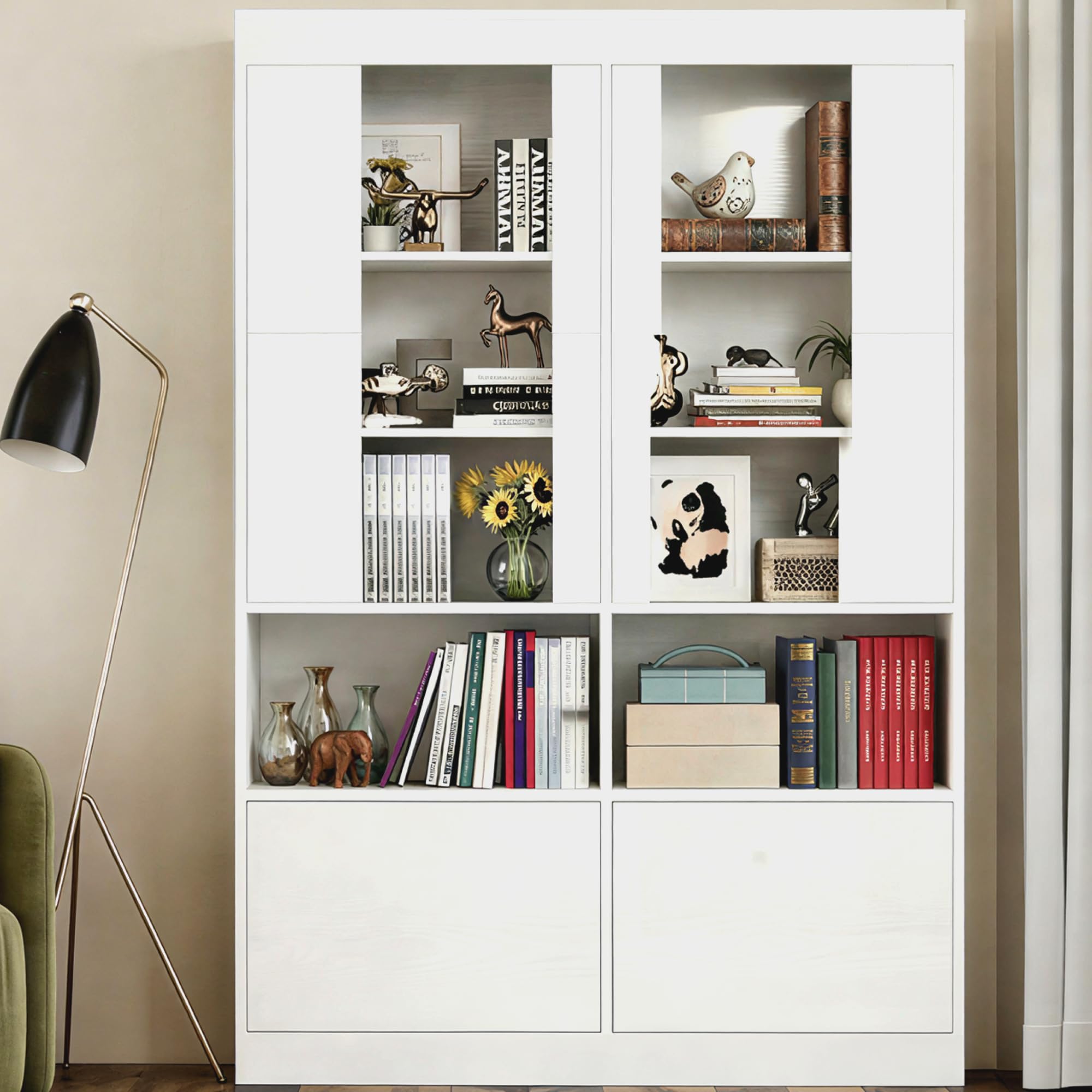 IRONCK Bookshelves and Bookcases with Doors, 71 Inch Tall Bookshelf with Storage, Book Shelf with 4 Cabinets, Display Shelves with Acrylic Doors for Living Room, Home Office