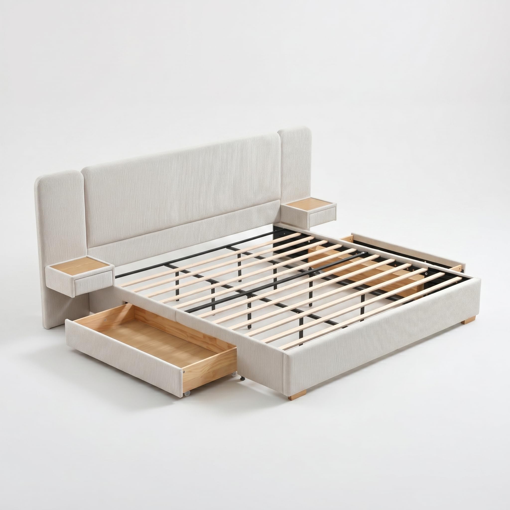 Platform Bed Frame with Nightstands & Storage Drawers