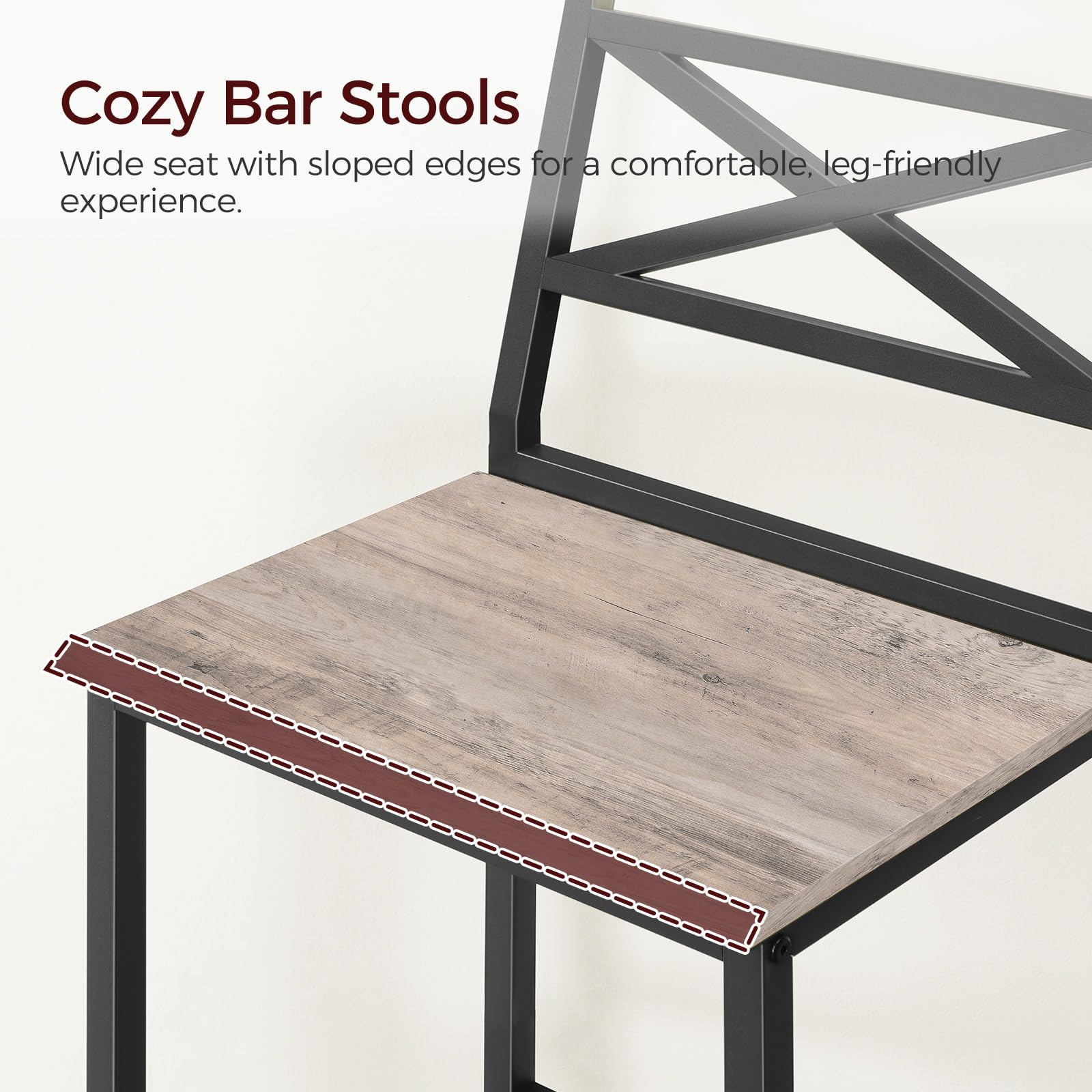 Bar Stools Set of 2 with Backrest & Footrest, 26" Counter Height