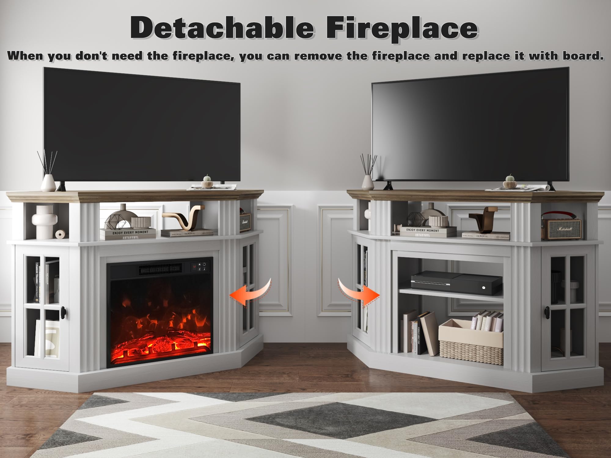 Corner Fireplace TV Stand with Storage Cabinets