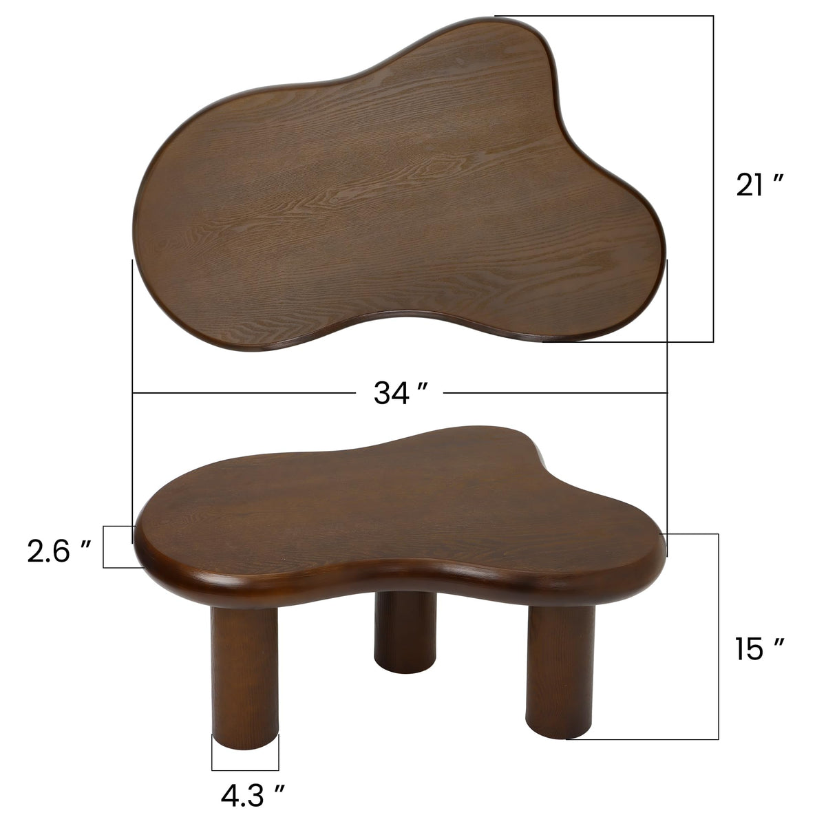 Mordchil HF 34"(L) Cloud Coffee Table, Modern Wood Coffee Table for Living Room, Accent Center Tables with 3 Legs, Small Tea Tables for Balcony, Patio, Bedroom, Walnut