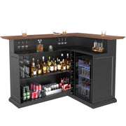 L-Shaped Home Bar Cabinet with Fridge Space
