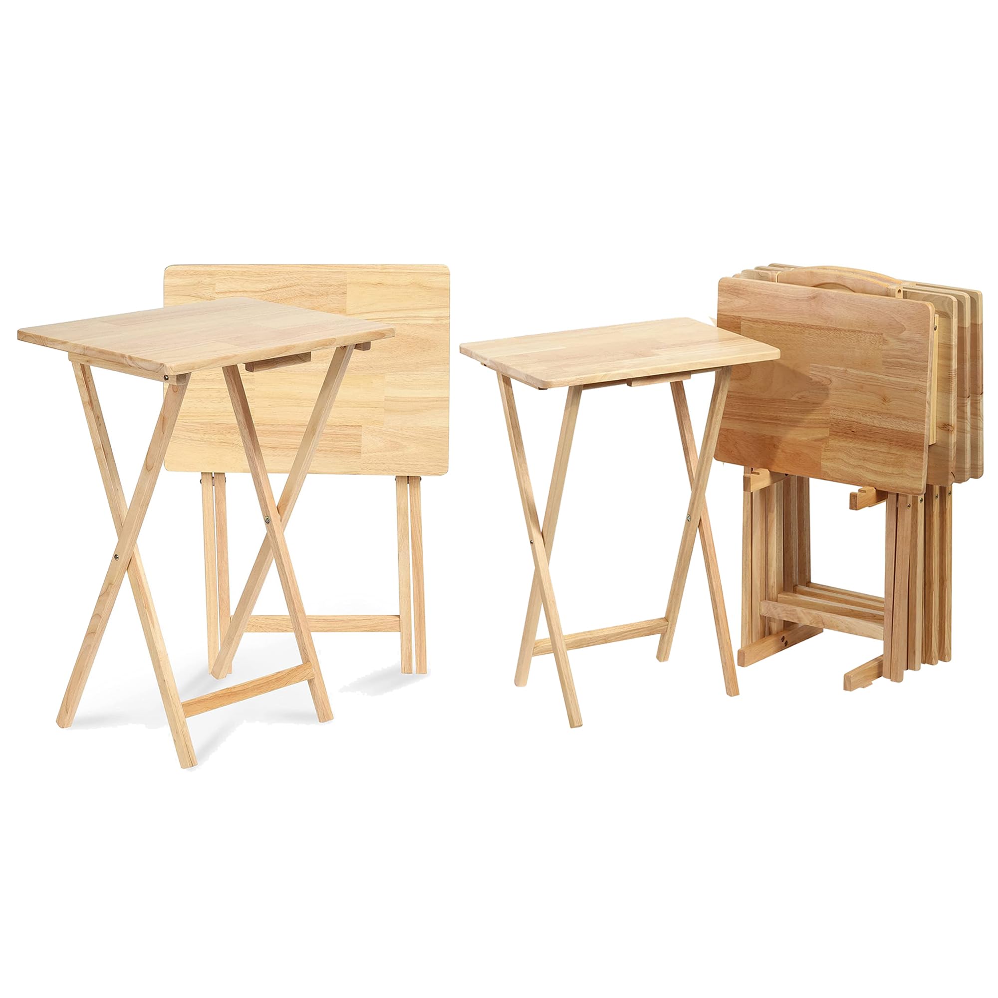 Folding TV Tray Tables Set of 7 with Storage Rack