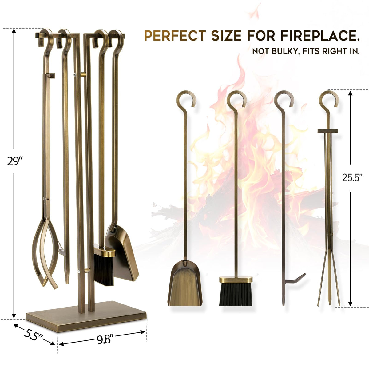 Antique Bronze Fireplace Tool Set