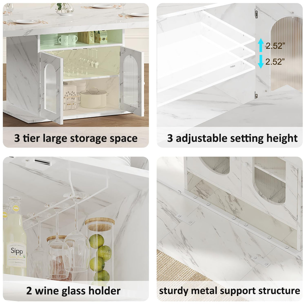 Faux Marble Dining Table with Storage