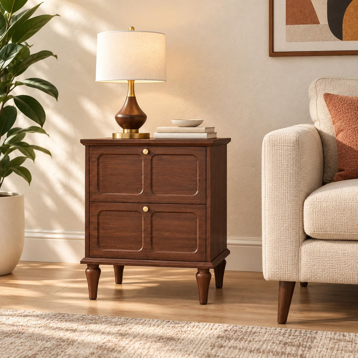 ARTPOWER Nightstands Set of 2 with 2 Drawers, Wood Bedside Tables, Brown