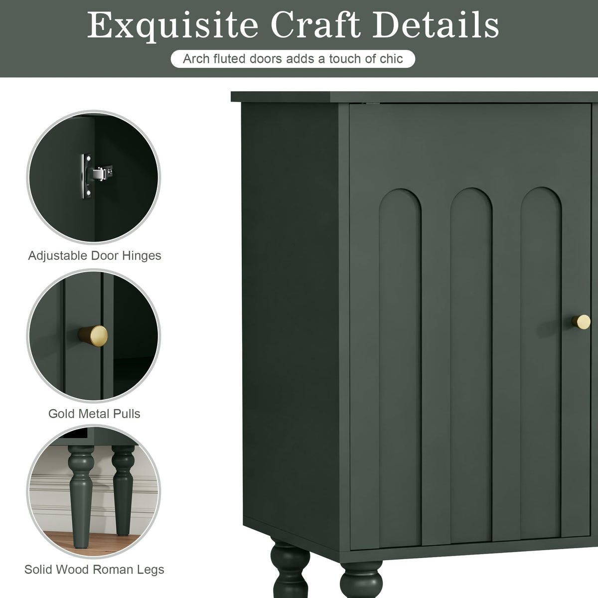 Surmorn Arched Fluted Coffee Bar Cabinet with Storage& Wine Racks, Green