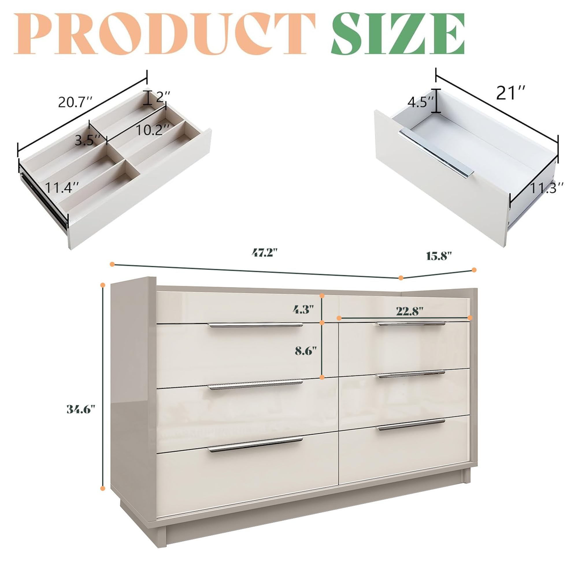 3-Piece Bedroom Dresser Set with LED & Charging Nightstands