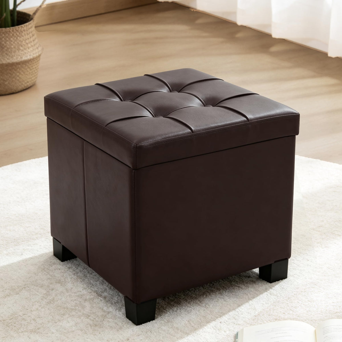 CAROLMADE 17.7" Square Storage Ottoman with Coffee Table