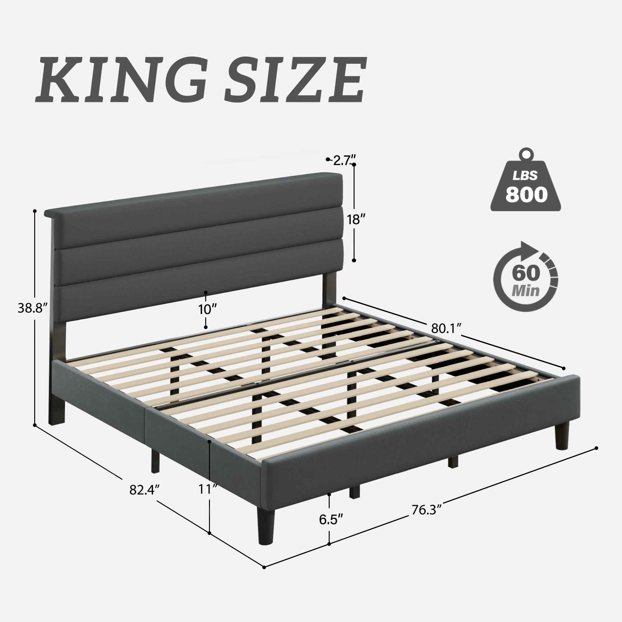 Upholstered Platform Bed Frame with Velvet Headboard