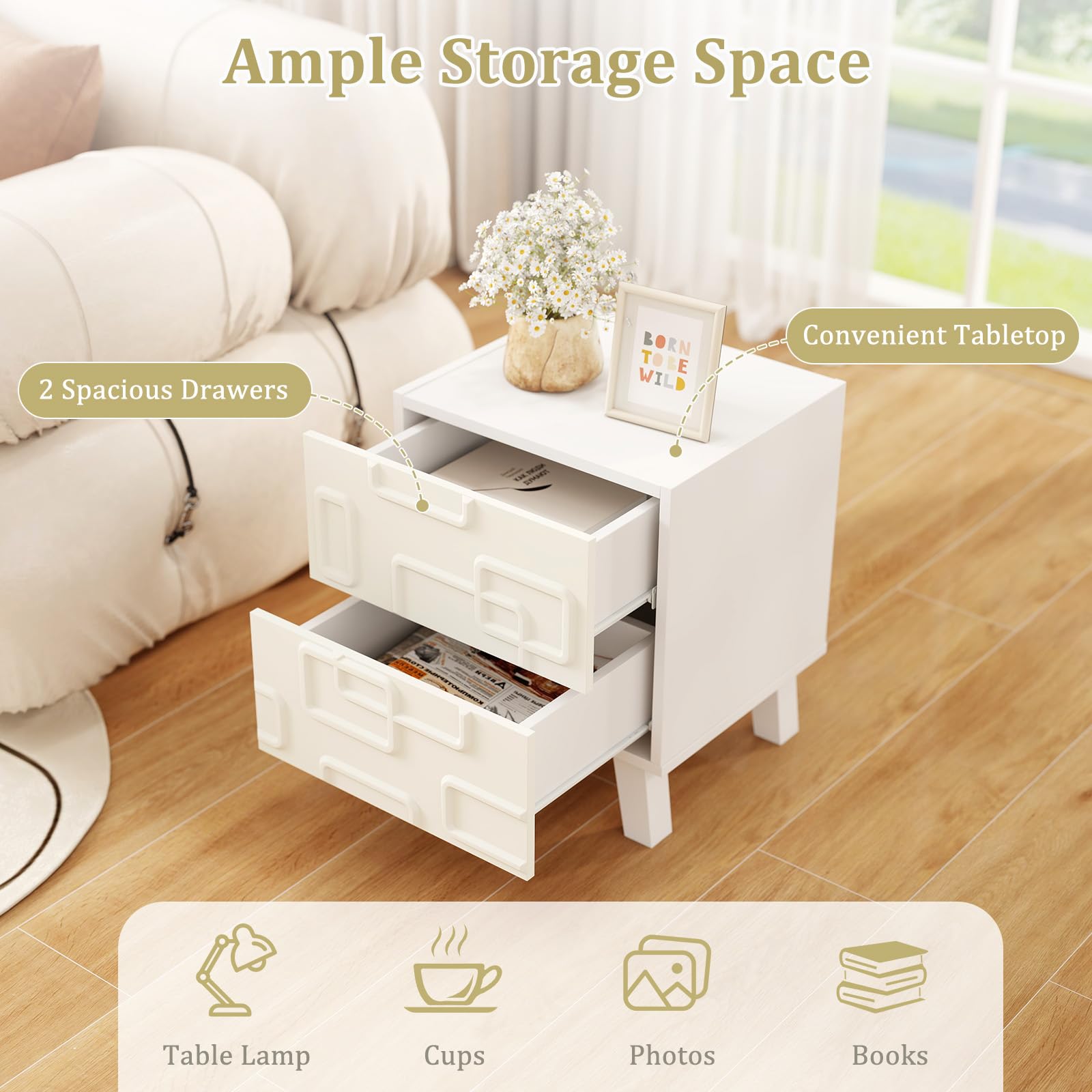 Modern Nightstand with 3D Geometric Drawers