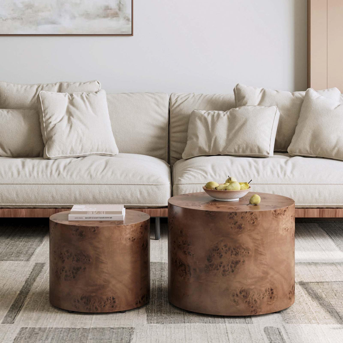 Nesting Coffee Table Set of 2 Modern Round Coffee Table and End Table Set