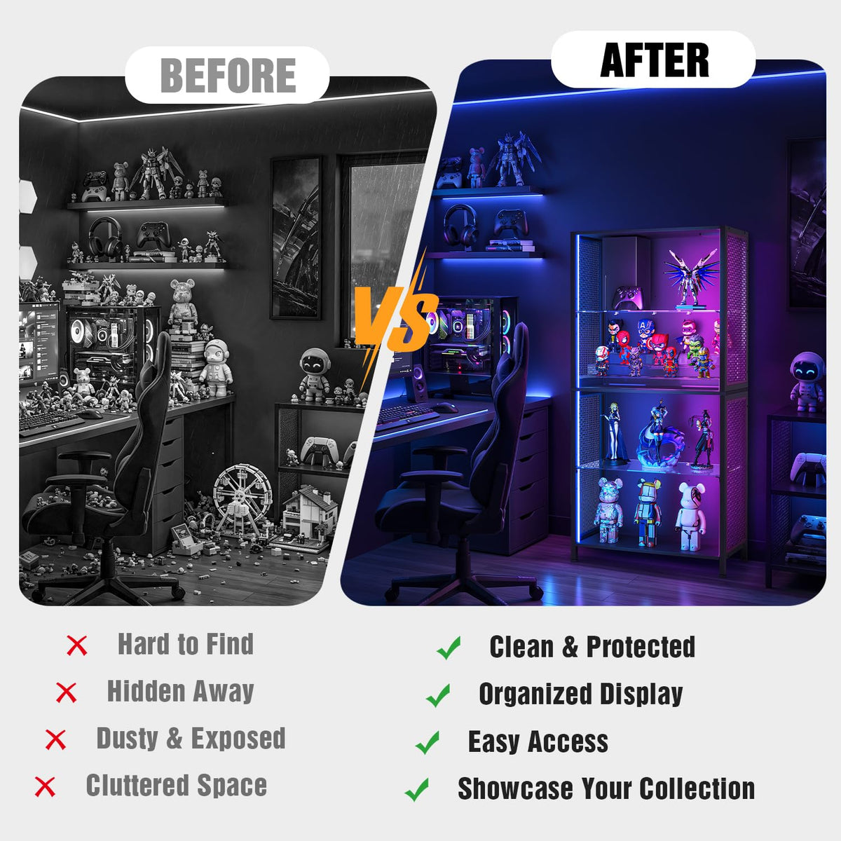 4-Tier Display Cabinet with RGB Lights and Glass Shelves