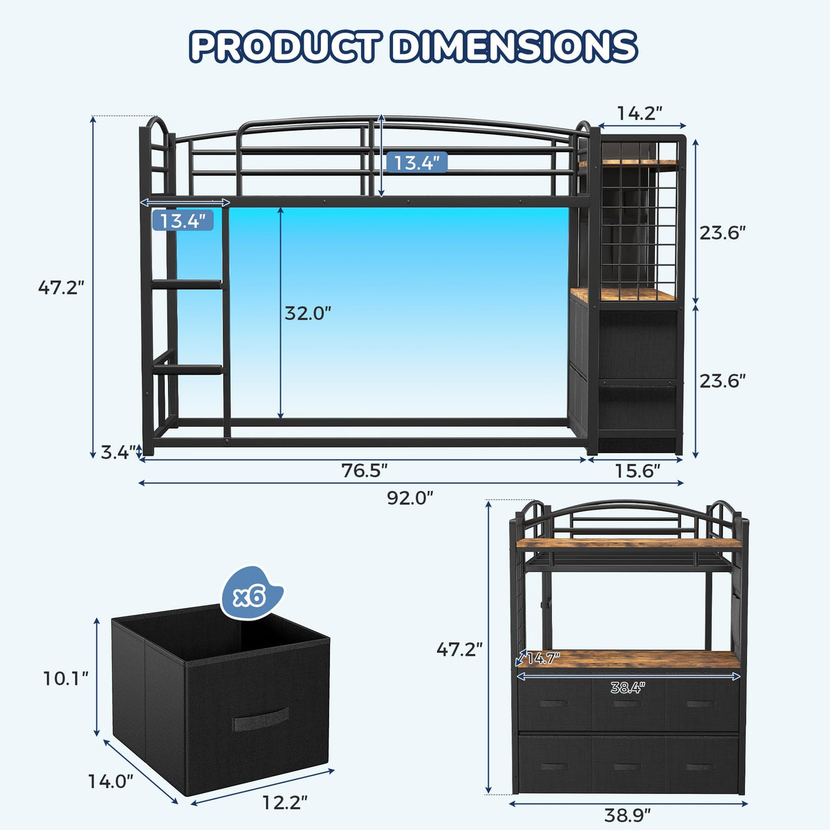 Jocoevol Low Bunk Bed Twin Over Twin for Kids with 6 Storage Drawers & Desk