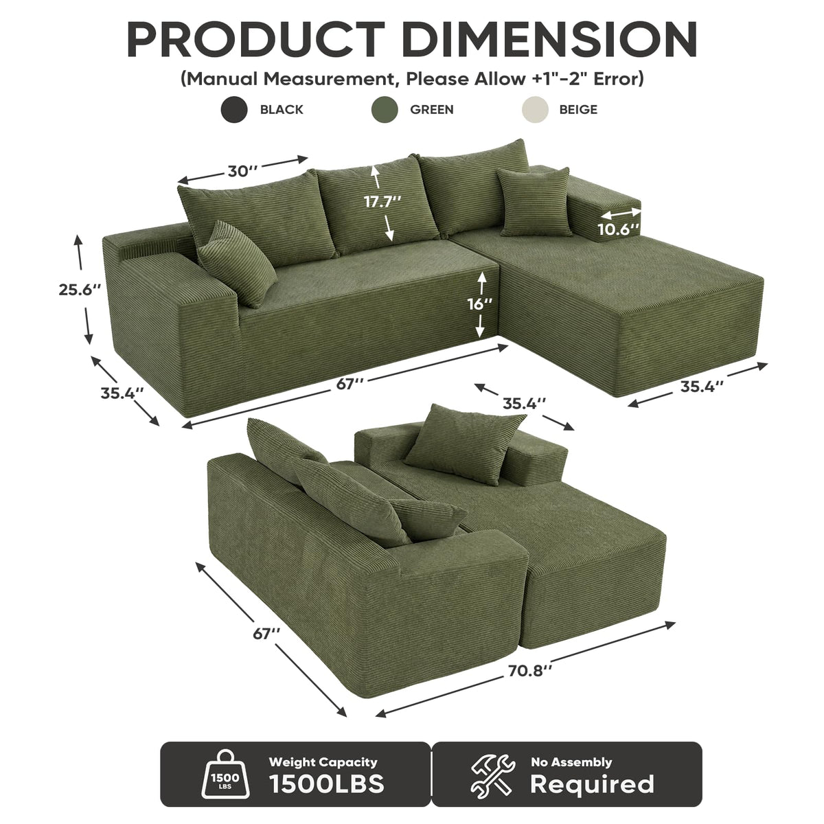 Corduroy L-Shaped Modular Sofa