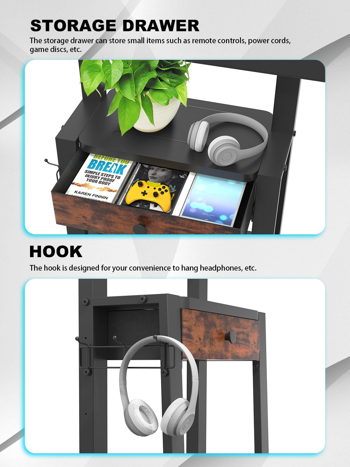Rolling TV Stand with Drawer Storage