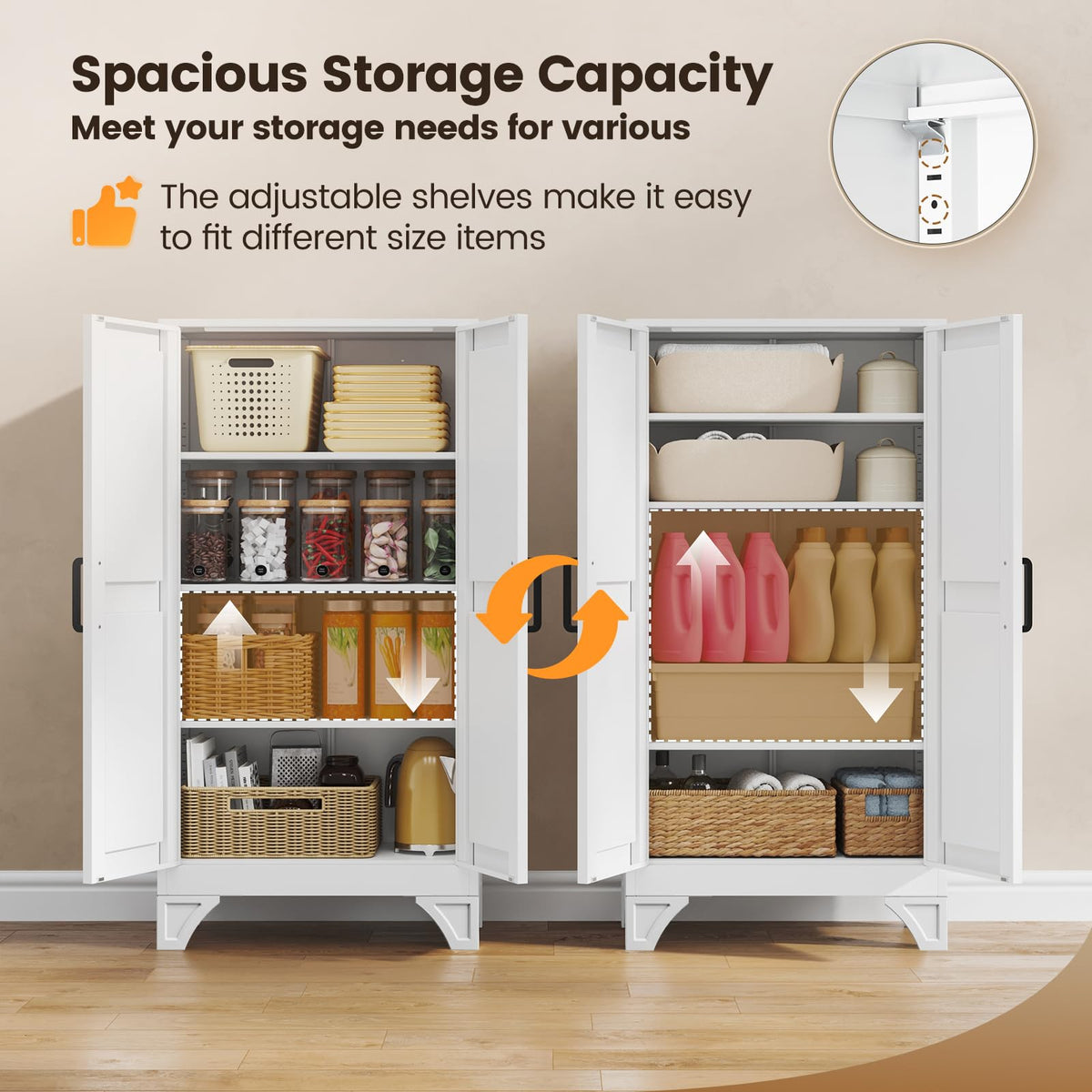 Yizosh Metal Storage Cabinet with 2 Doors and 3 Adjustable Shelves
