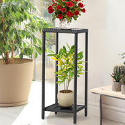 Outdoor Plant Stand 2 Tier Shelf for Patio Flower Pot Planter Stand Holder with Wicker Poly Lumber Shelves 31" Tall Corner Plant Display Rack with Adjustable Feet Heavy Duty for Balcony Porch Black