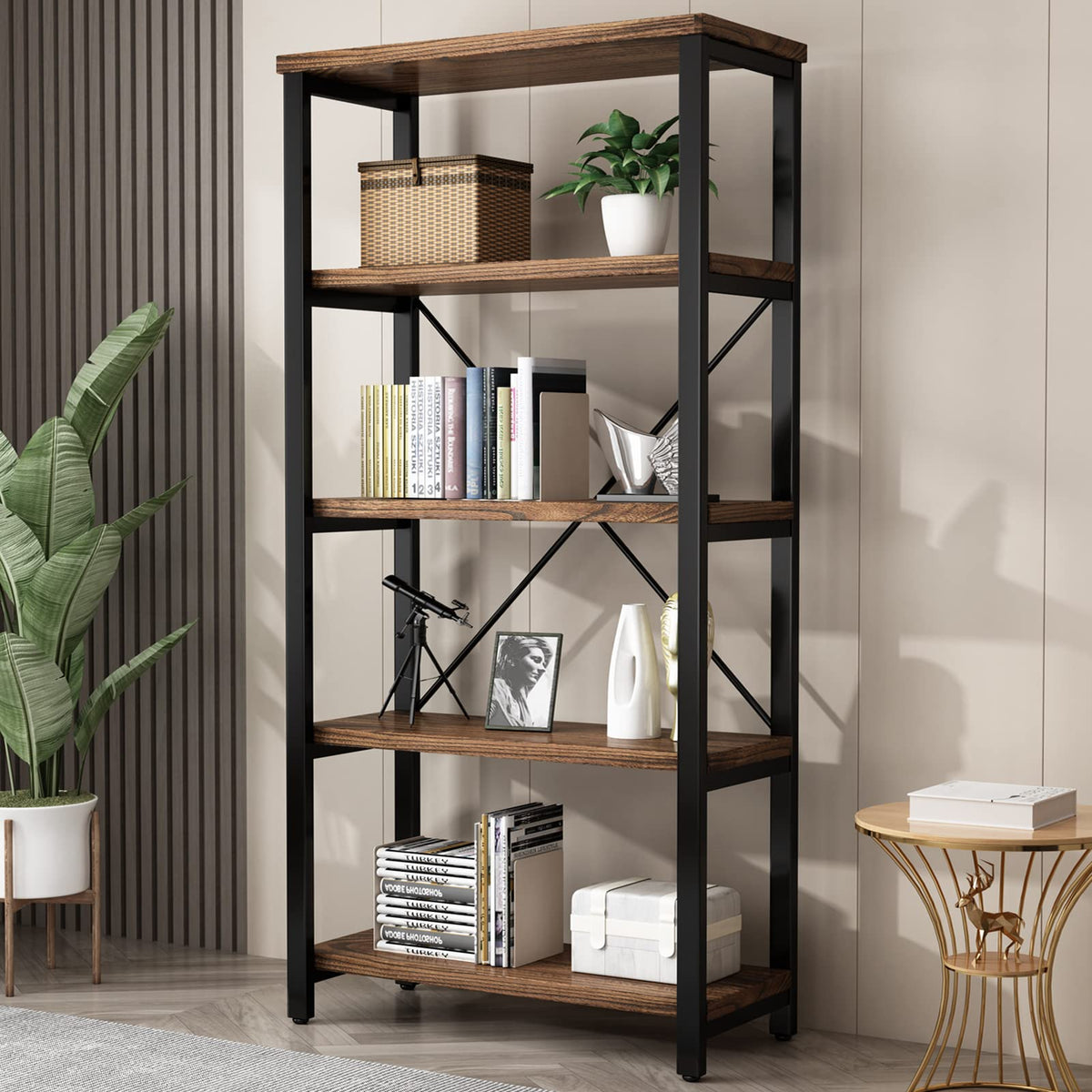 5-Tier Solid Wood Bookshelf