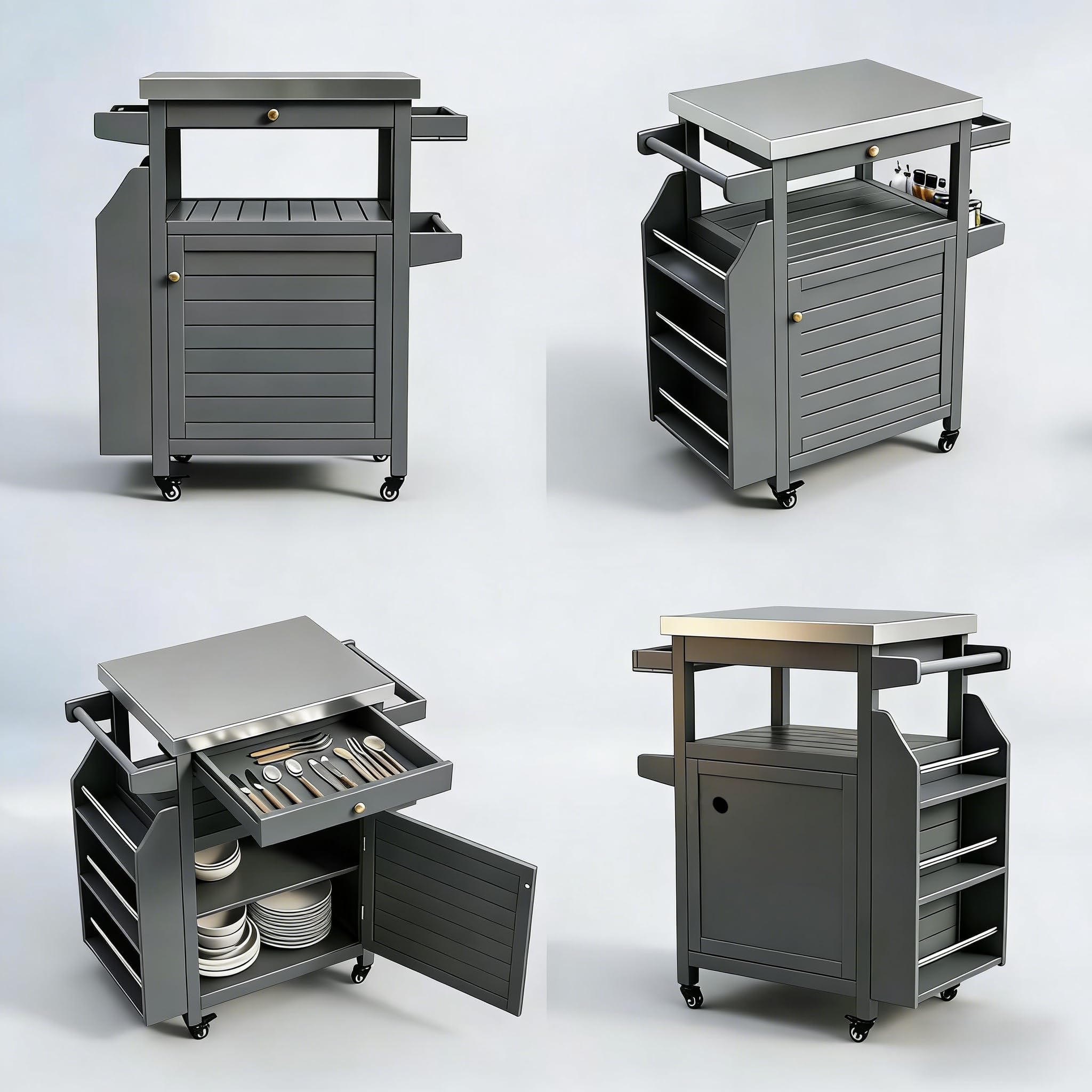 Outdoor Grill Cart with Stainless Steel Top & Storage Cabinet