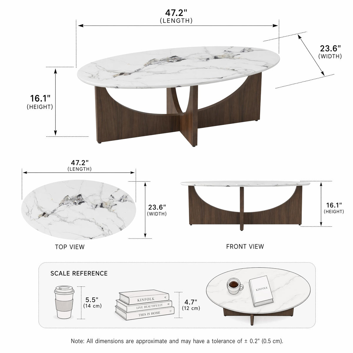 Oval Marble-Look Coffee Table