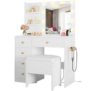 IRONCK Vanity Desk with Mirror and Lights, White