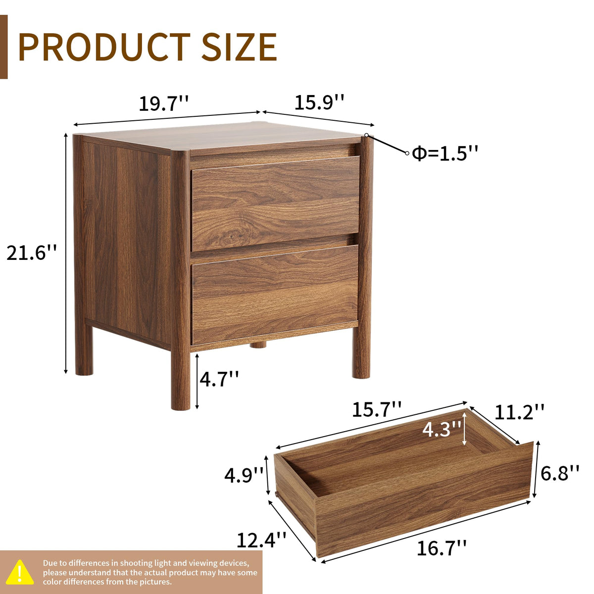 Walnut Nightstands Set of 2
