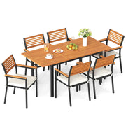 Tangkula 7 Piece Acacia Wood Outdoor Dining Set with 6 Stackable Armchairs