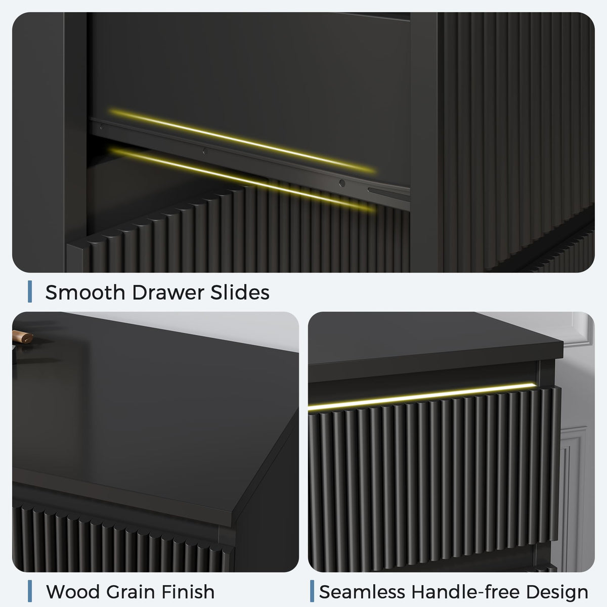 Black Fluted 6-Drawer Dresser