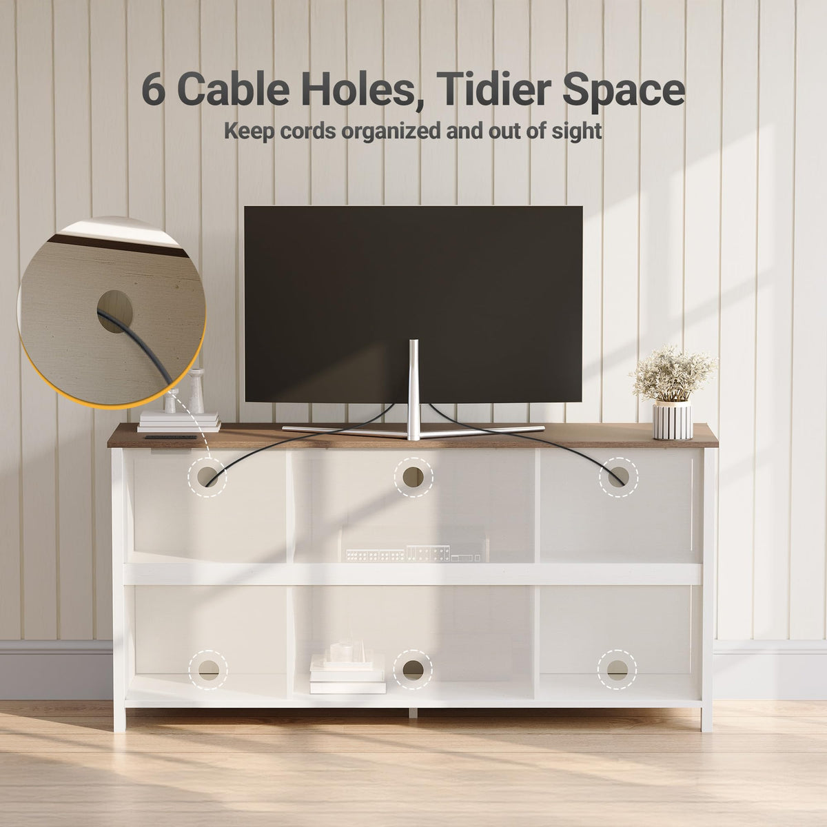 Claiks Farmhouse TV Stand, 57 Inch, White