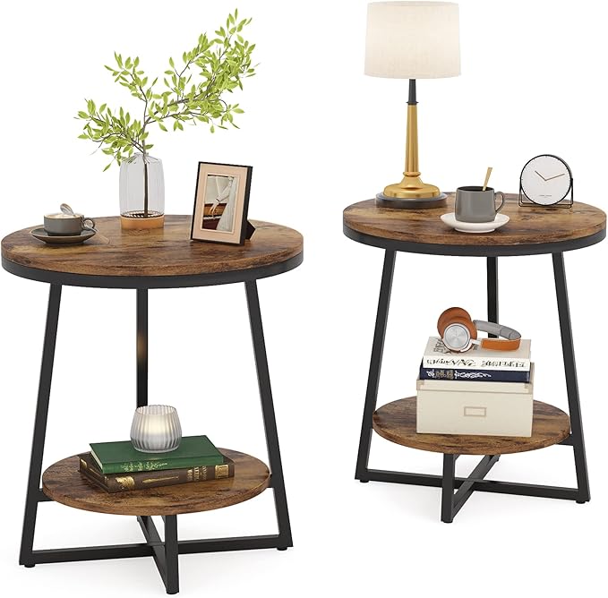 2-Tier Round Industrial Side Table