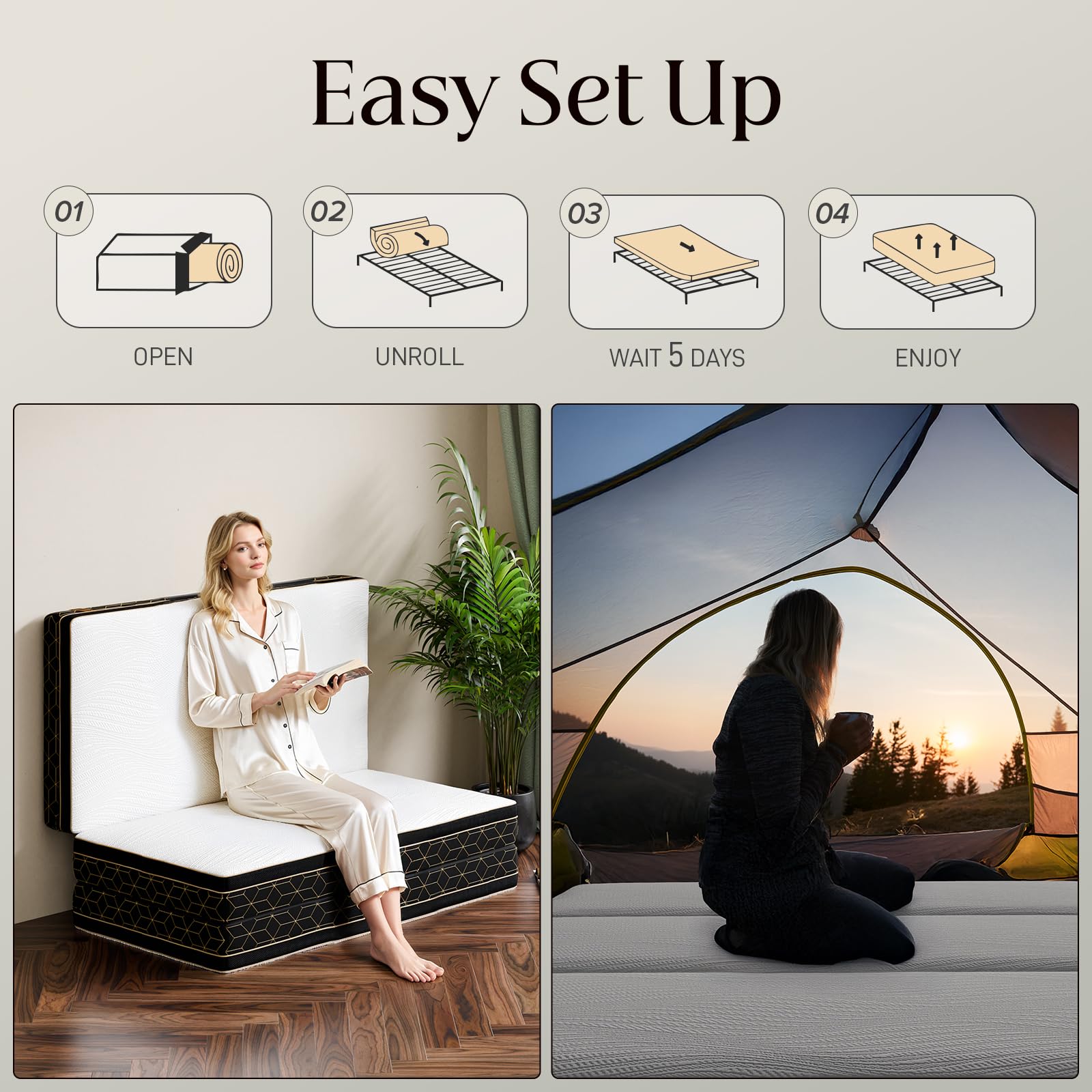 GEMBED Tri-Fold Memory Foam Mattress Queen - 5.9 Inch Portable Folding Mattress with Handle & Washable Cover, Floor Bed with Non-Slip Base, Space-Saving for Room, Travel, Guest Bed, RV, 78"x58"x5.9"