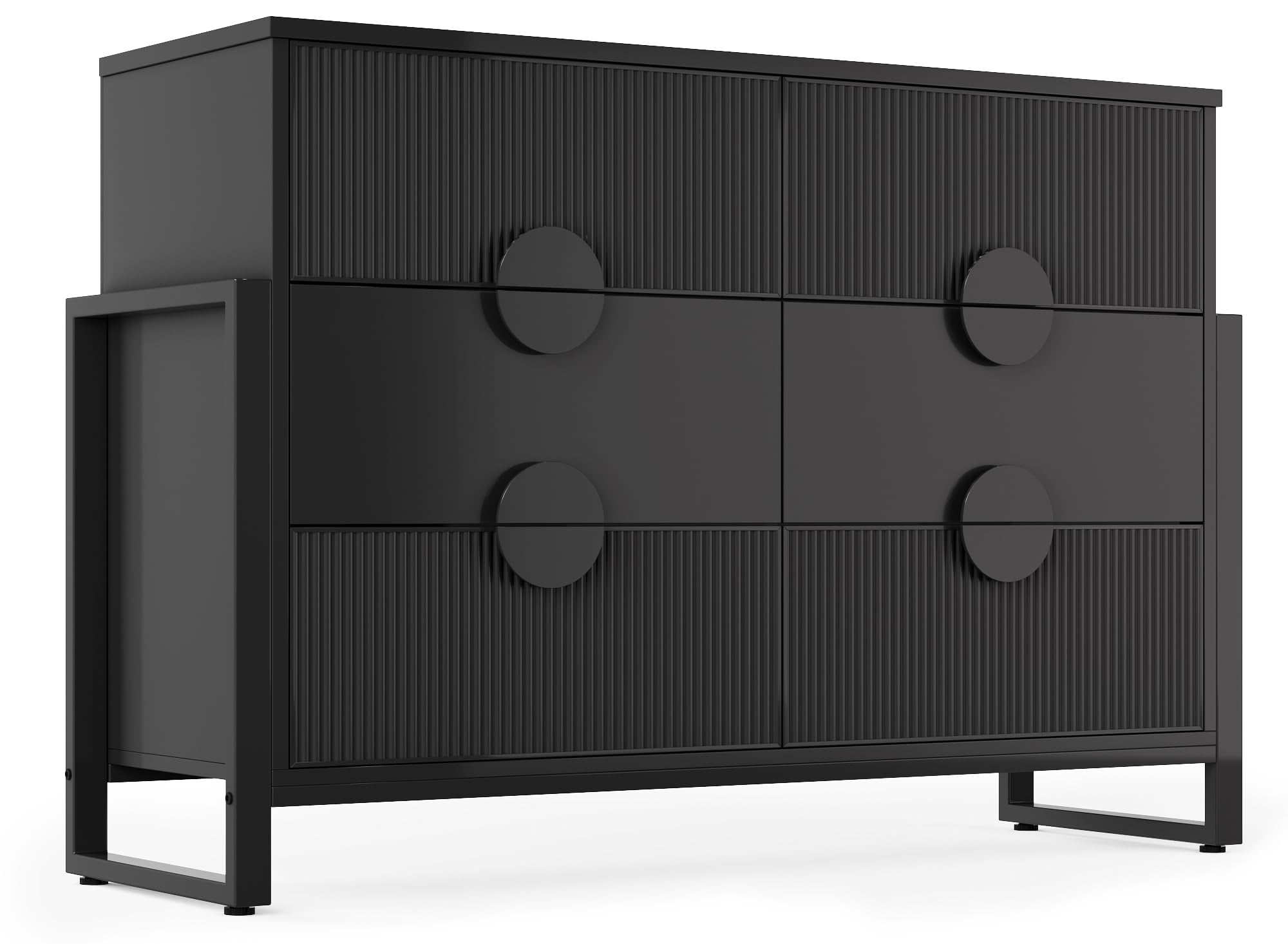6-Drawer Fluted Dresser with Steel Frame