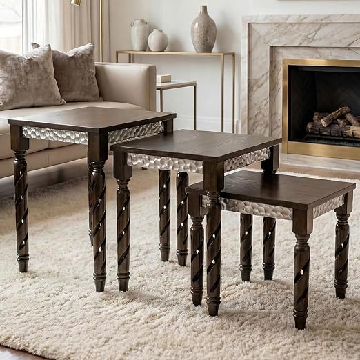 3-Piece Nesting Side Tables Set, Mid-Century Modern