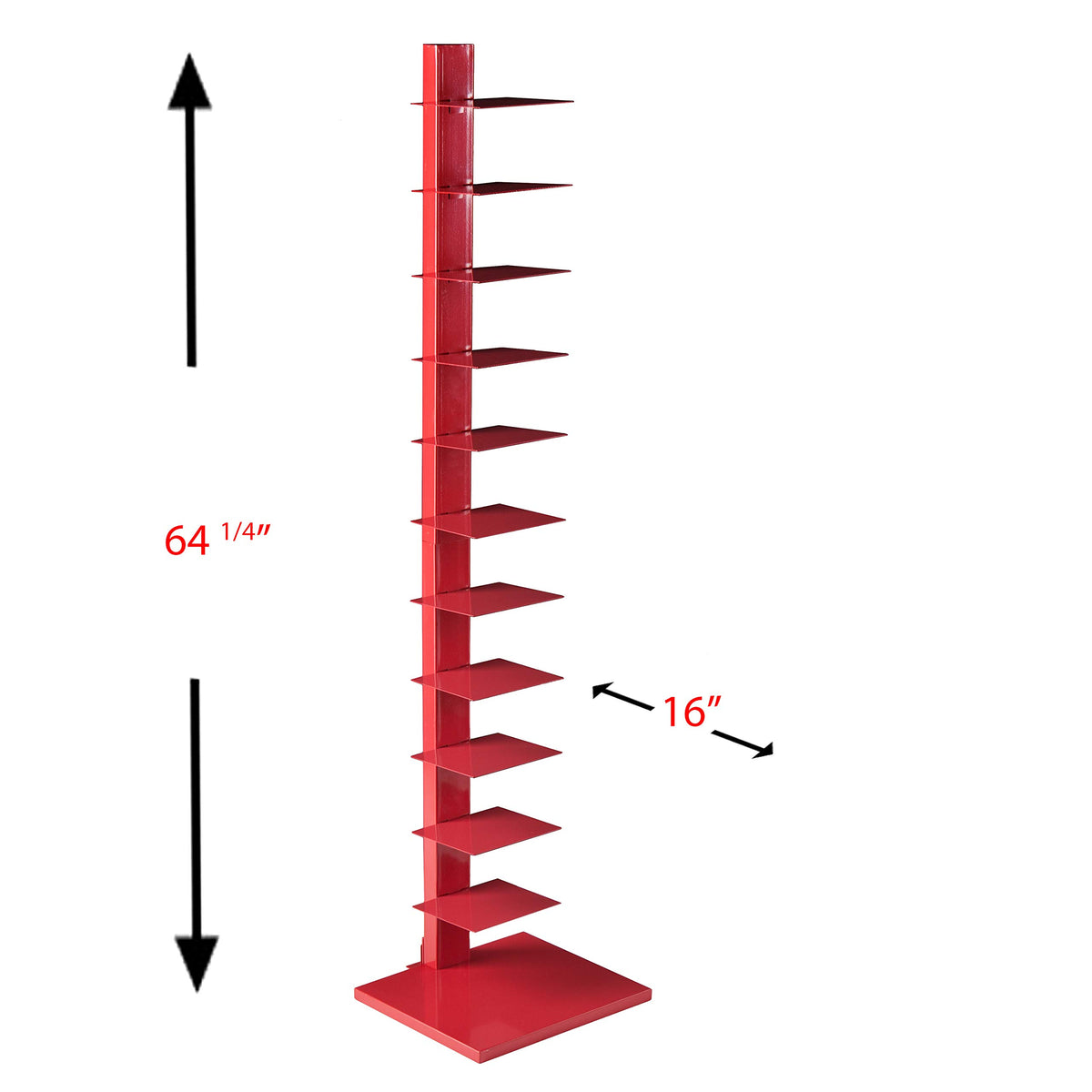 SEI Furniture - Stewartby Spine Tower Bookcase - Modern - Metal - 12 Shelves - Red - Adjustable - Space-Saving - Ideal for Home Office, Living Room, Dining Room, Bedroom (HZ9492)