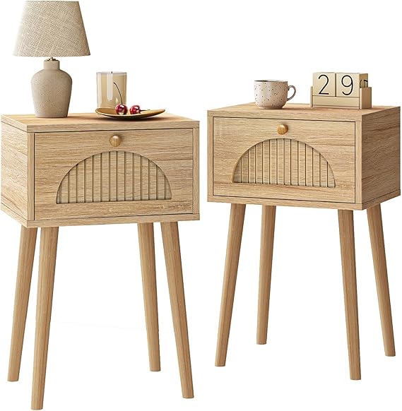 Nightstands Set of 2 with Fluted Door
