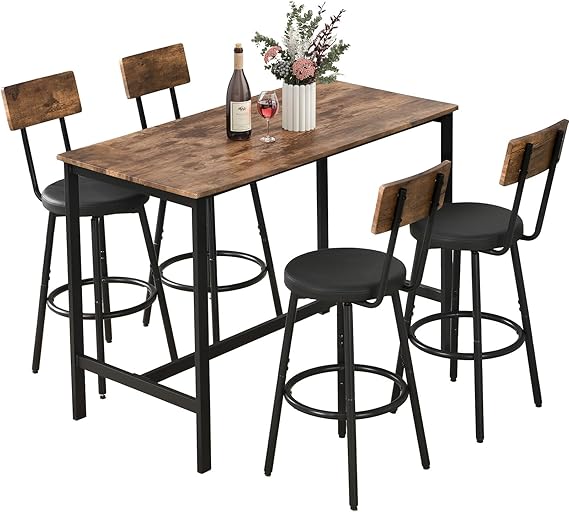 5-Piece Counter Height Bar Table Set for 4