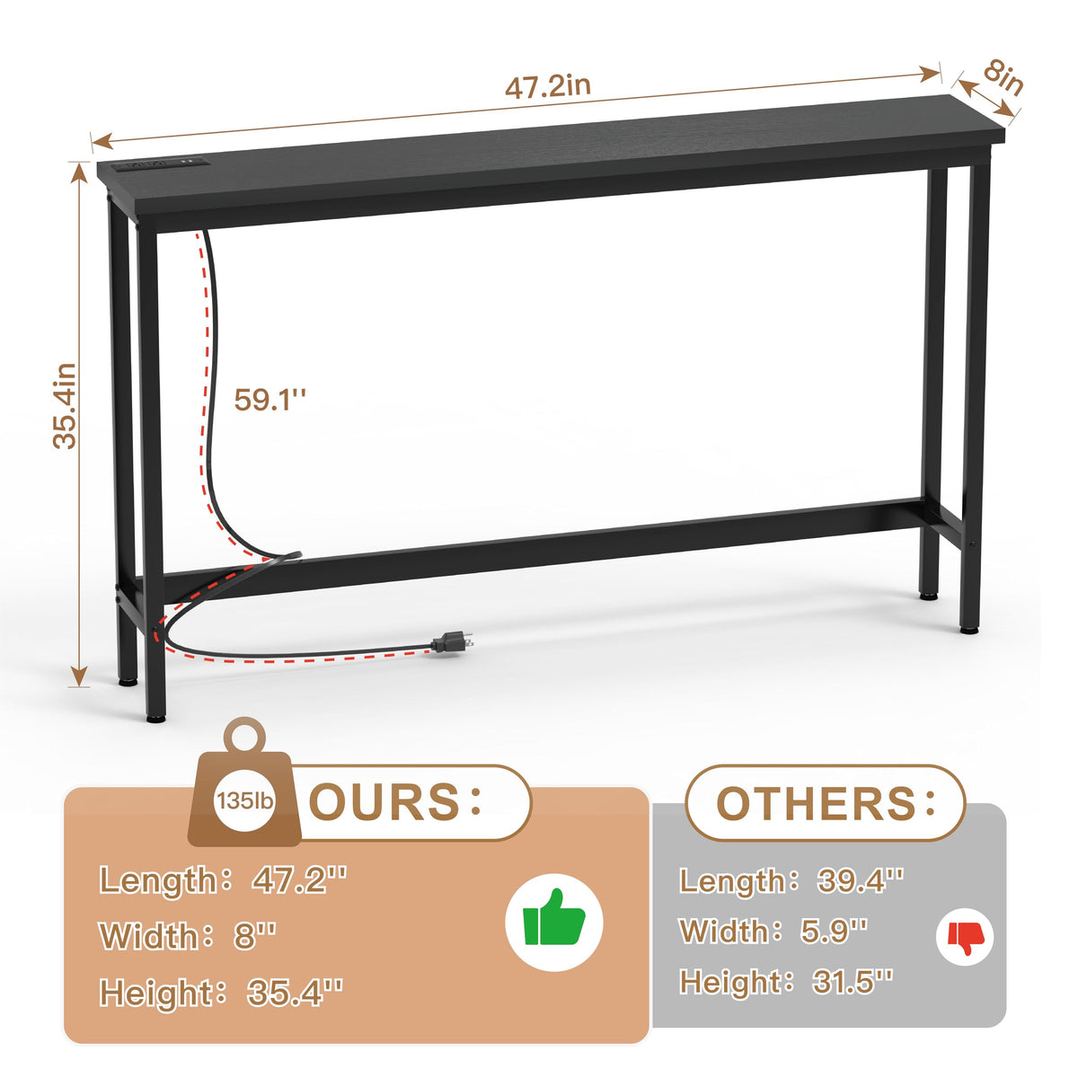 Narrow Console Table with Outlets