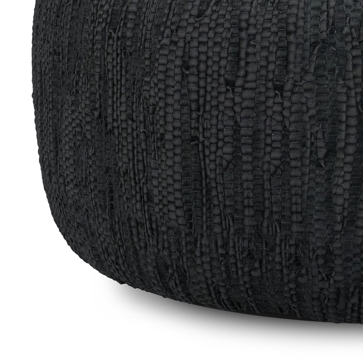 Black Leather Round Pouf